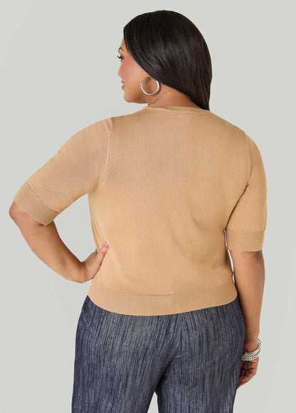 Ashley Stewart Cropped Knit Cardigan White