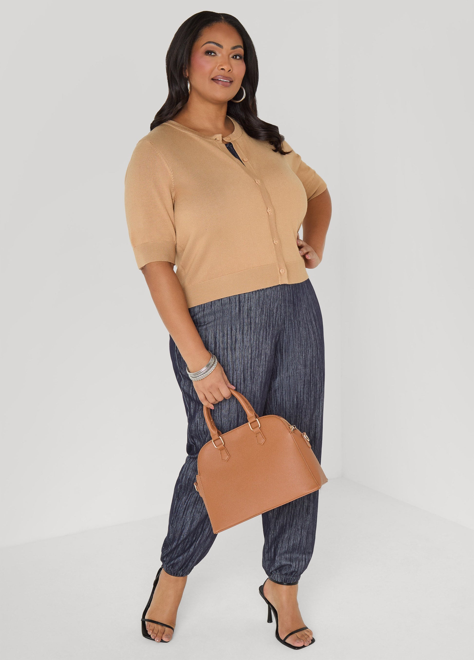 Ashley Stewart Cropped Knit Cardigan White