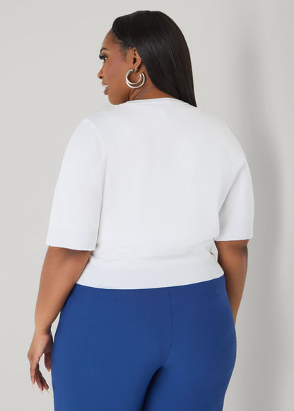 Ashley Stewart Cropped Knit Cardigan White