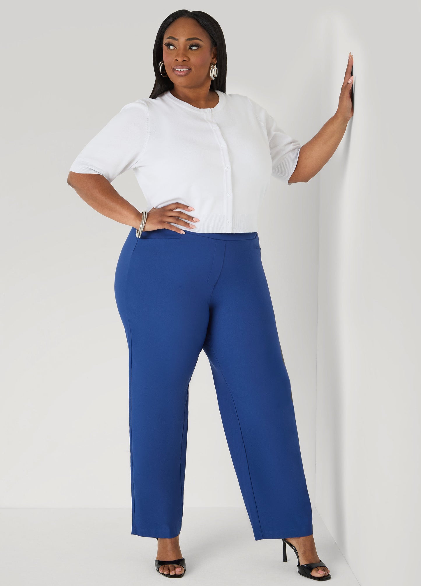 Ashley Stewart Cropped Knit Cardigan White