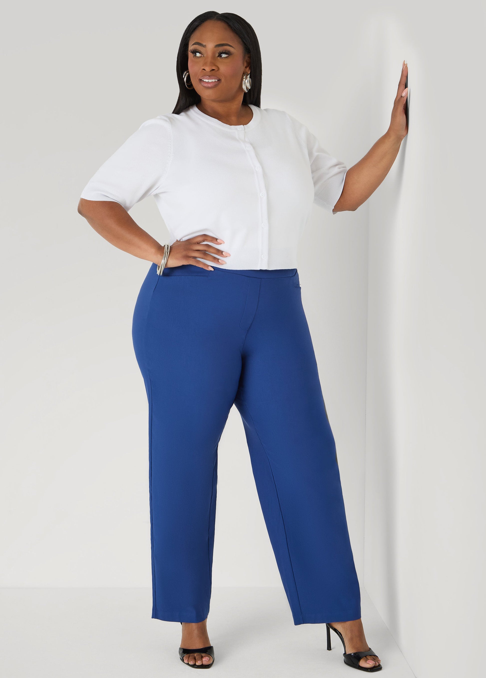 Ashley Stewart Cropped Knit Cardigan White