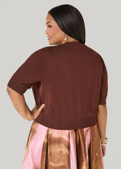 Ashley Stewart Cropped Knit Cardigan White