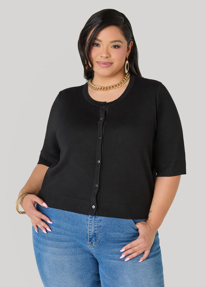Ashley Stewart Cropped Knit Cardigan White