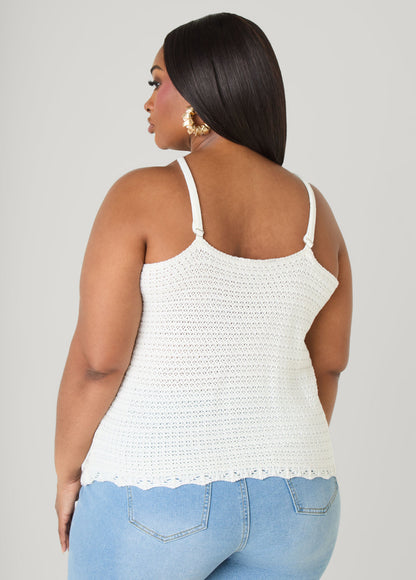 Ashley Stewart Crochet V Neck Top White
