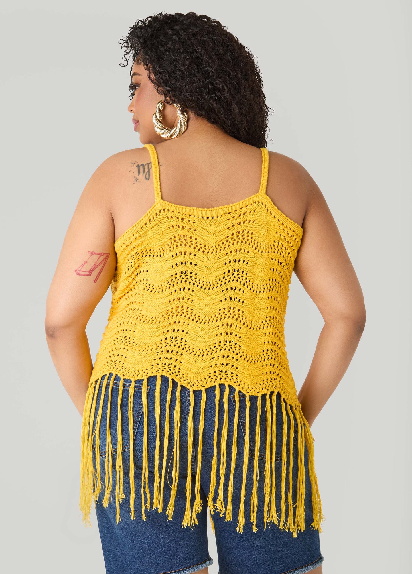 Ashley Stewart Beaded Crochet Top Spectra Yellow
