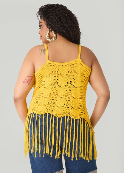 Ashley Stewart Beaded Crochet Top Spectra Yellow