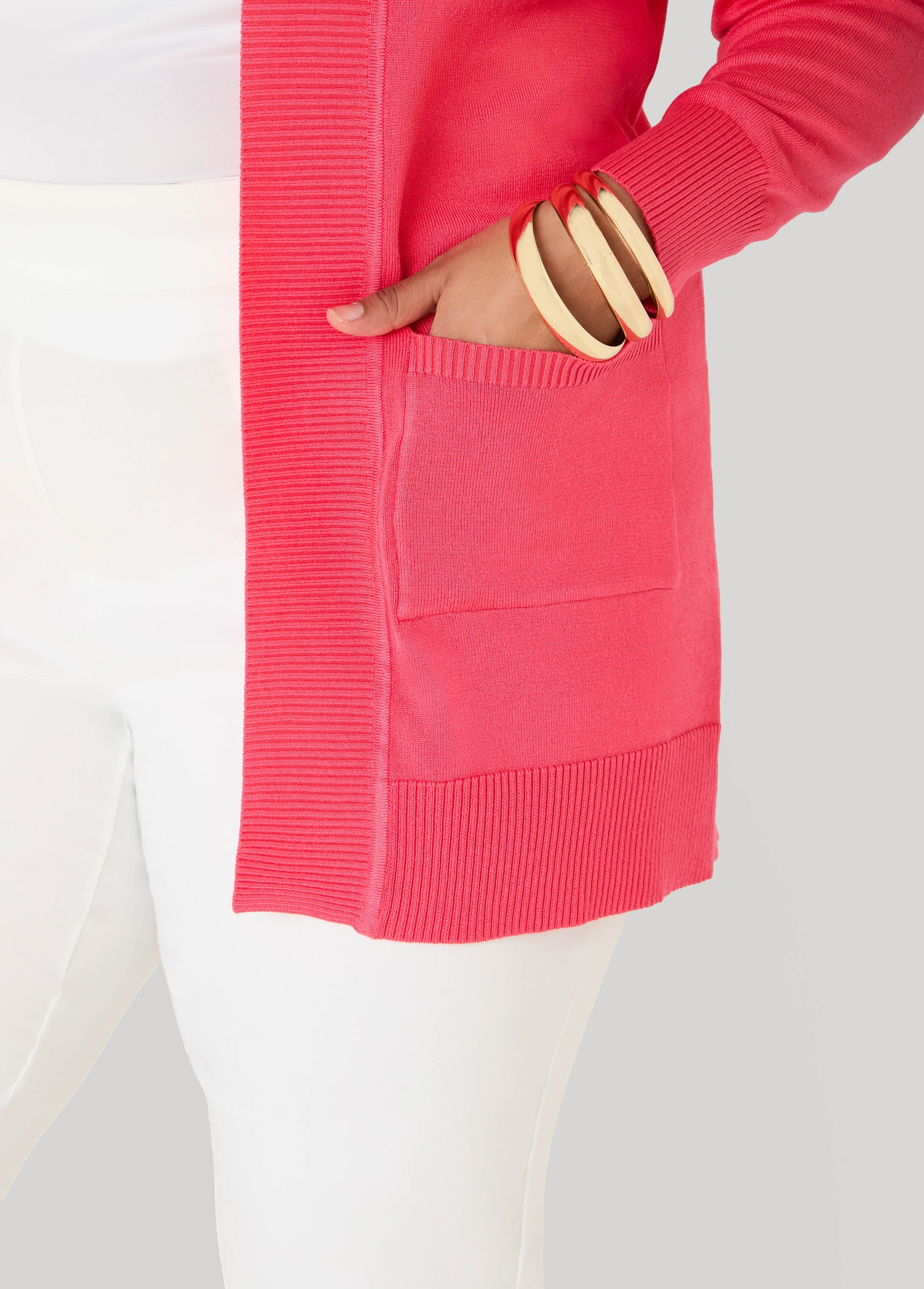 Ashley Stewart Open Front Cardigan Calypso Coral