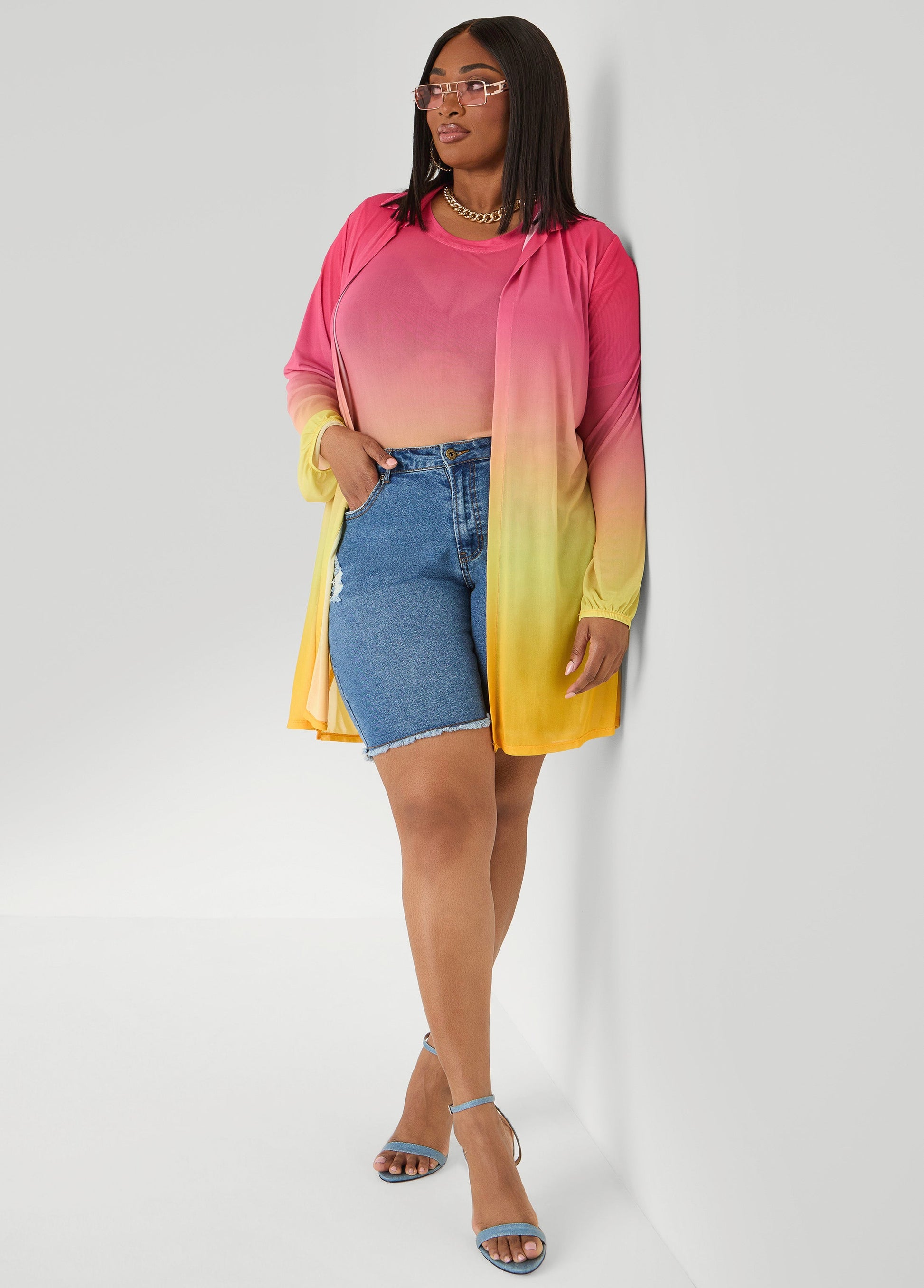 Ashley Stewart Ombre Mesh Duster Multi