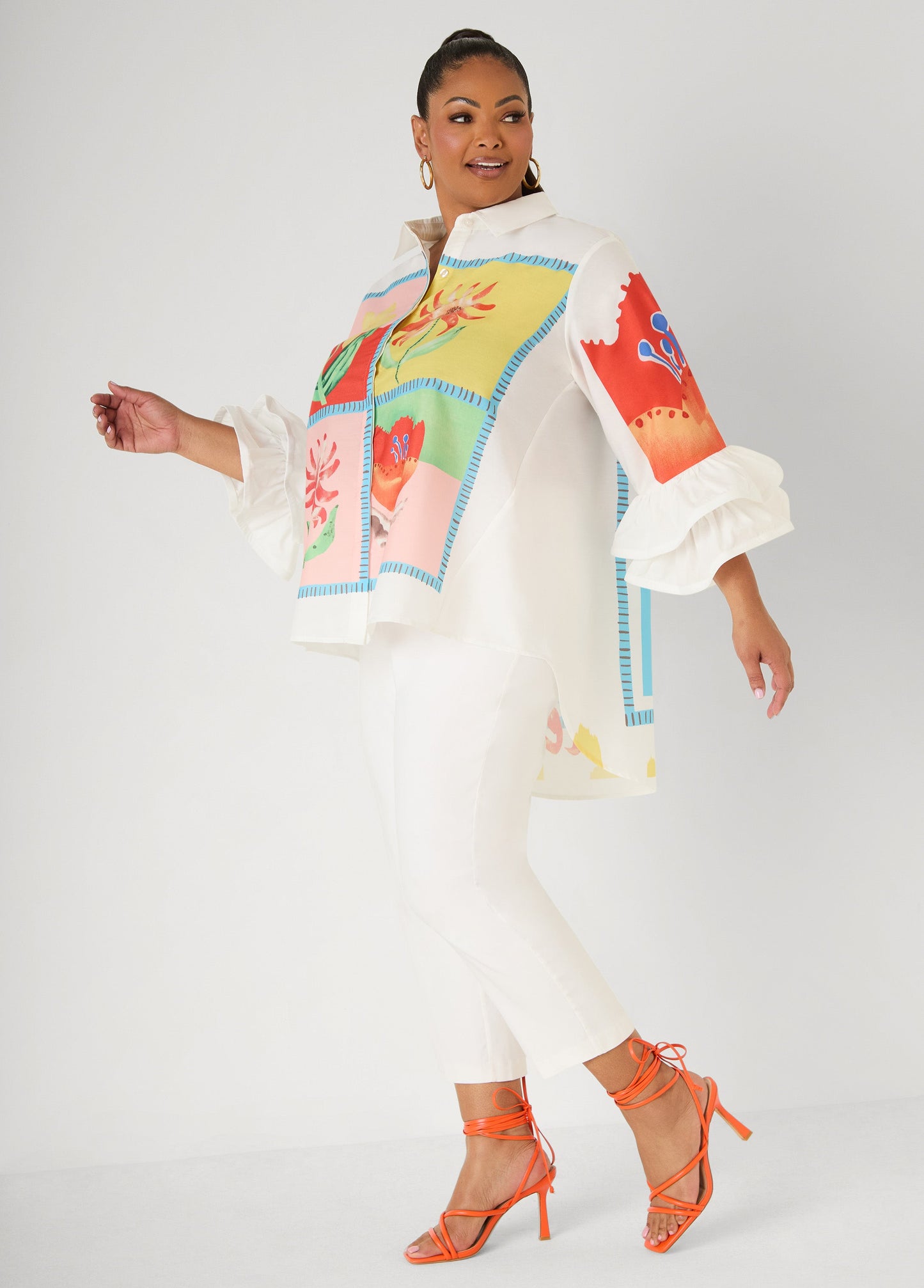 Ashley Stewart Ruffled Amore Hi Low Shirt Multi