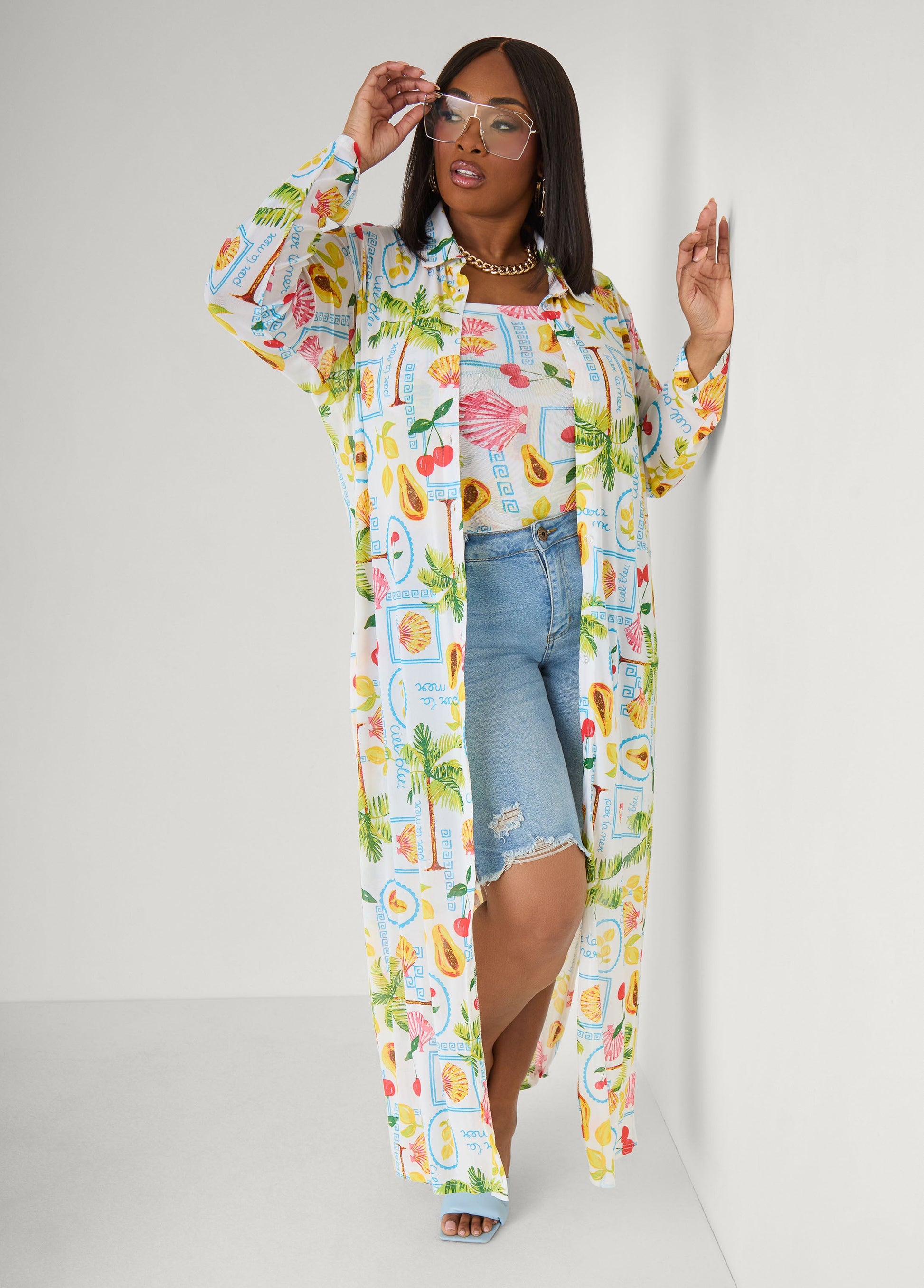 Ashley Stewart Summer Print Mesh Duster Multi