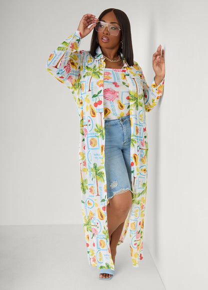 Ashley Stewart Summer Print Mesh Duster Multi