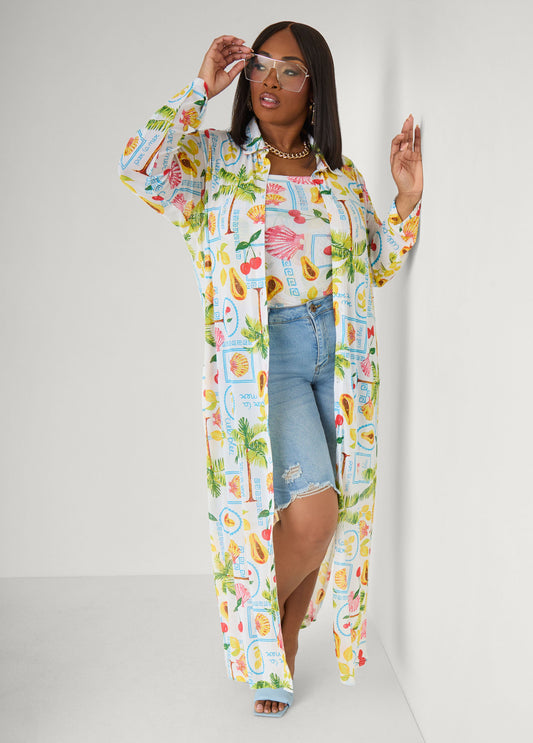 Ashley Stewart Summer Print Mesh Duster Multi