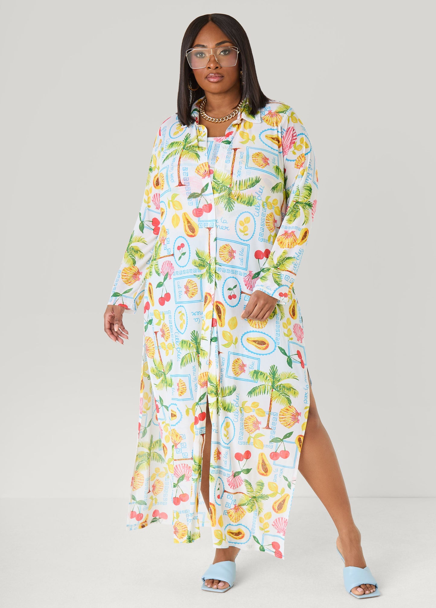 Ashley Stewart Summer Print Mesh Duster Multi