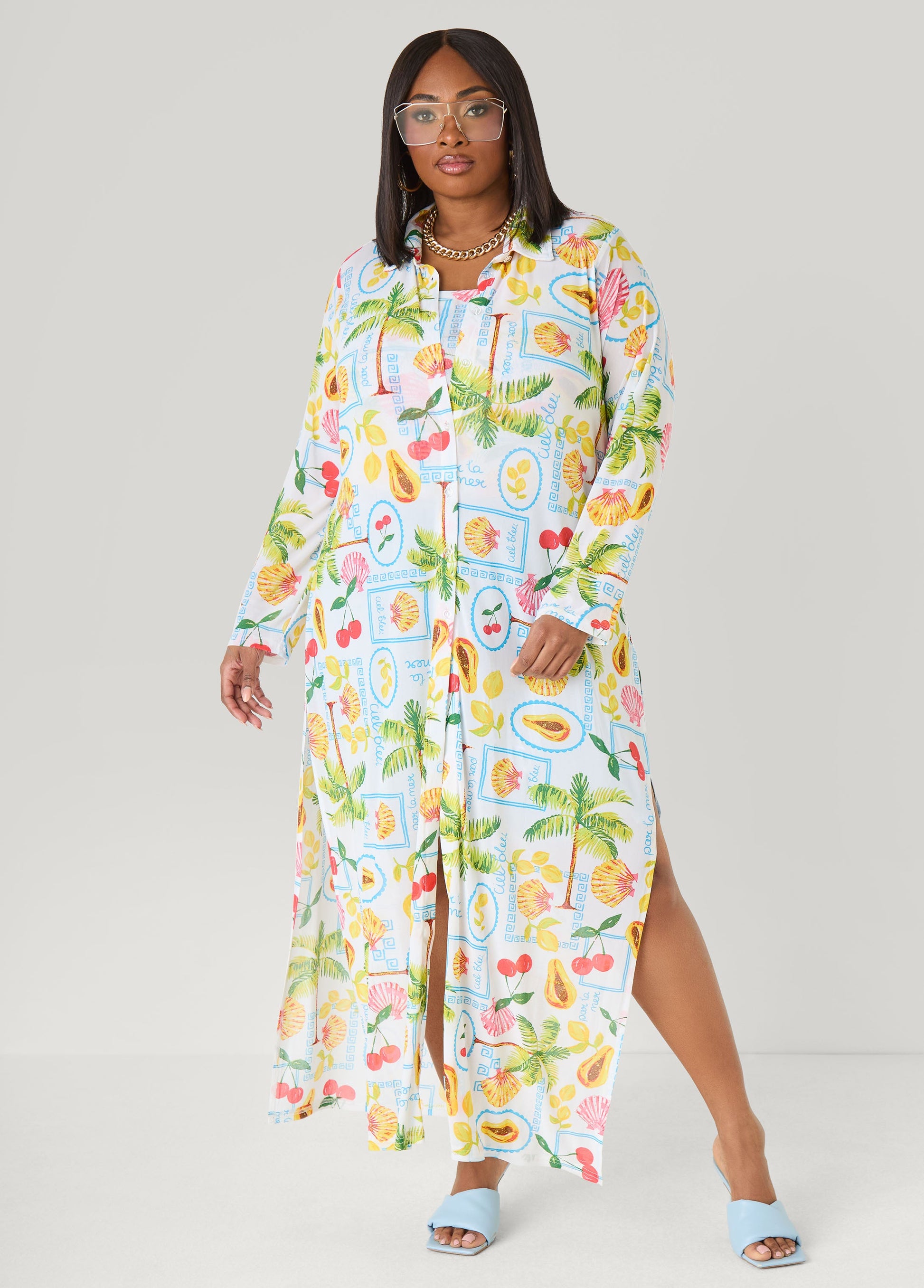 Ashley Stewart Summer Print Mesh Duster Multi