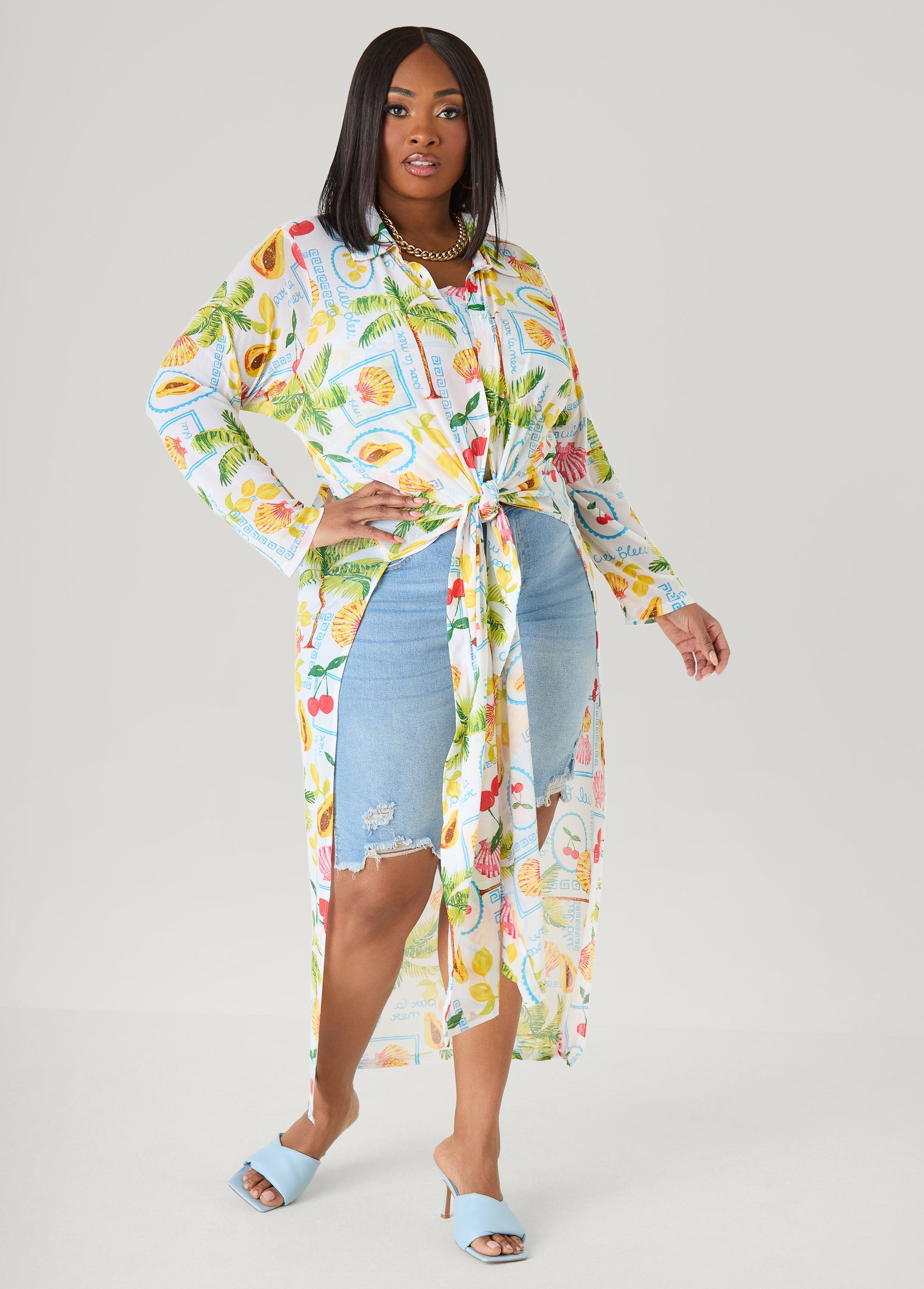 Ashley Stewart Summer Print Mesh Duster Multi