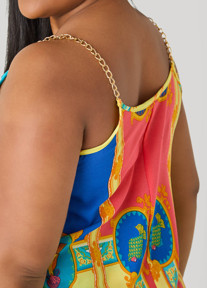 Ashley Stewart Chain Trimmed Scarf Print Top Multi