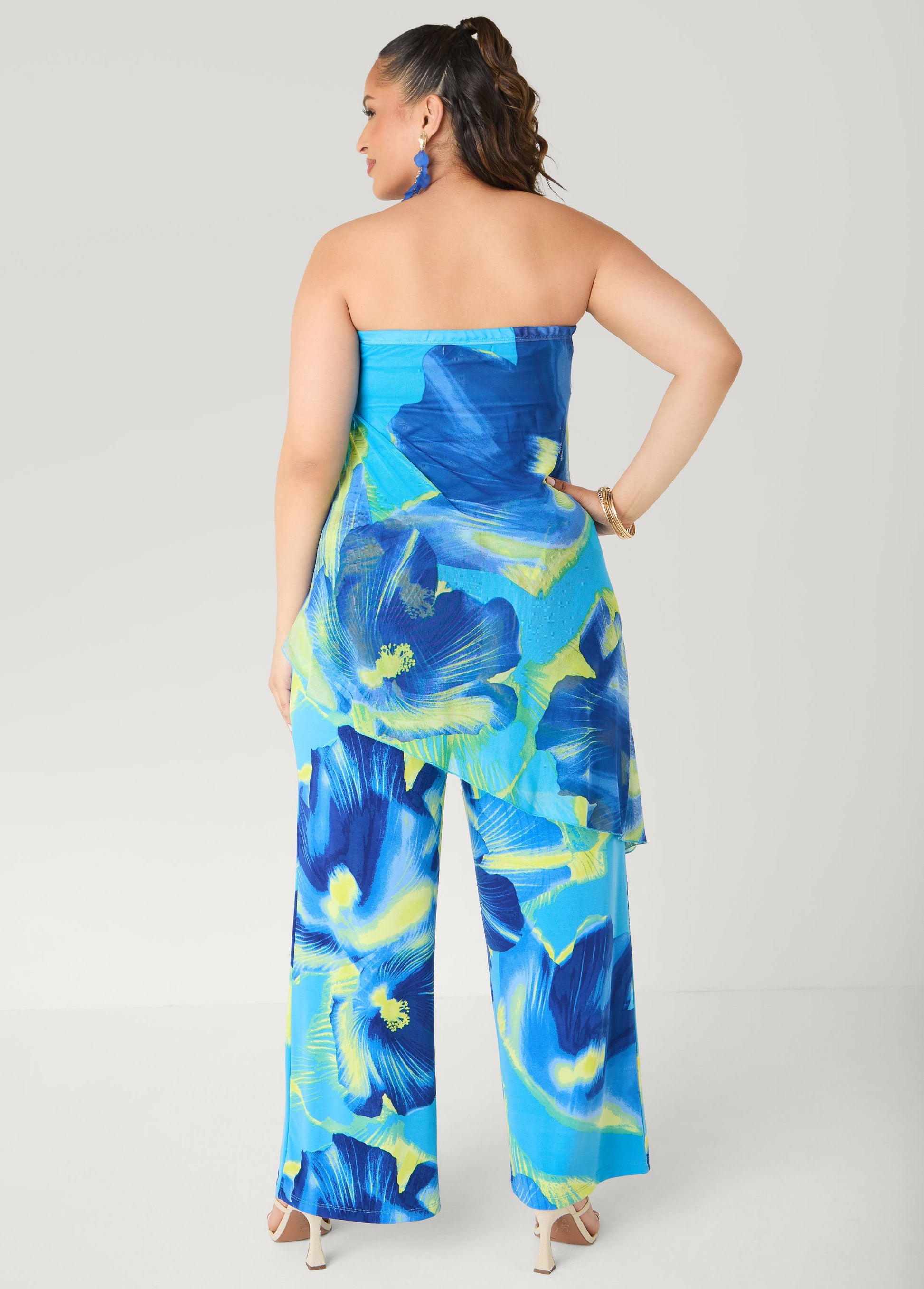 Ashley Stewart Tropical Asymmetric Mesh Tube Top Multi