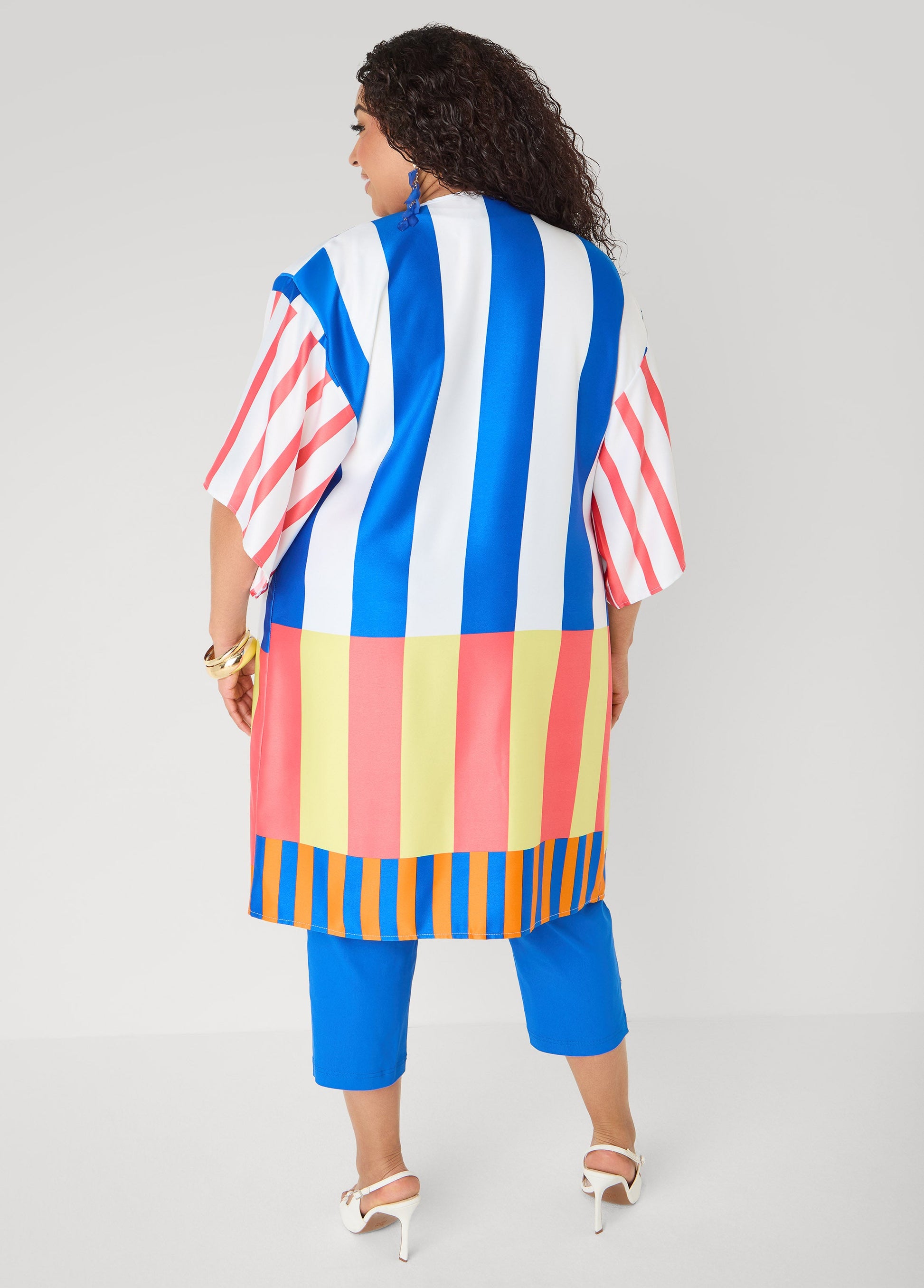 Ashley Stewart Striped Satin Kimono Victoria Blue