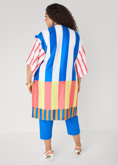 Ashley Stewart Striped Satin Kimono Victoria Blue