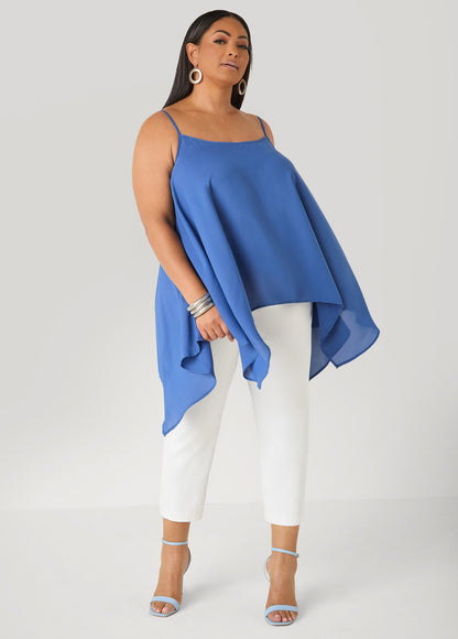 Ashley Stewart Crepe Handkerchief Tank Denim