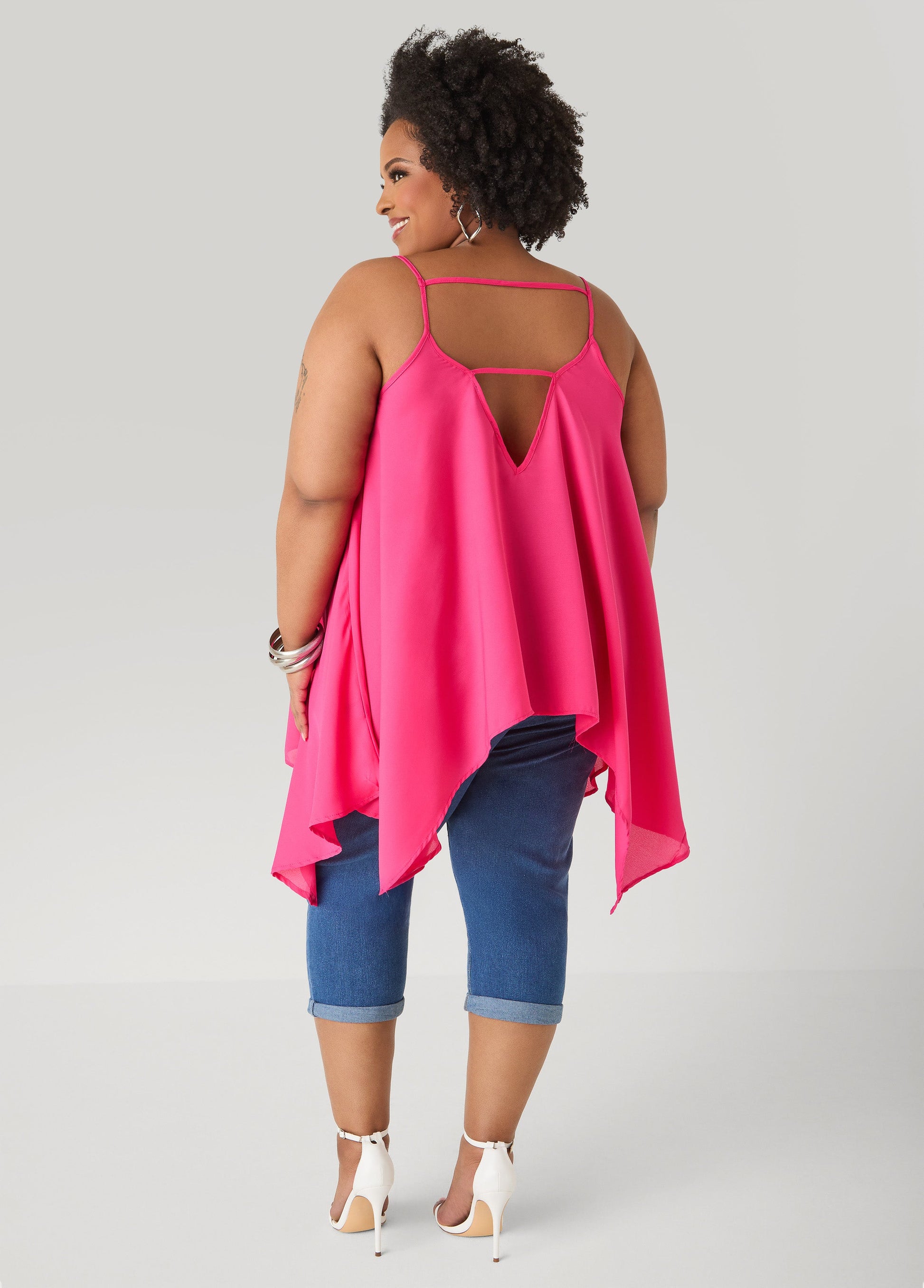Ashley Stewart Crepe Handkerchief Tank Denim
