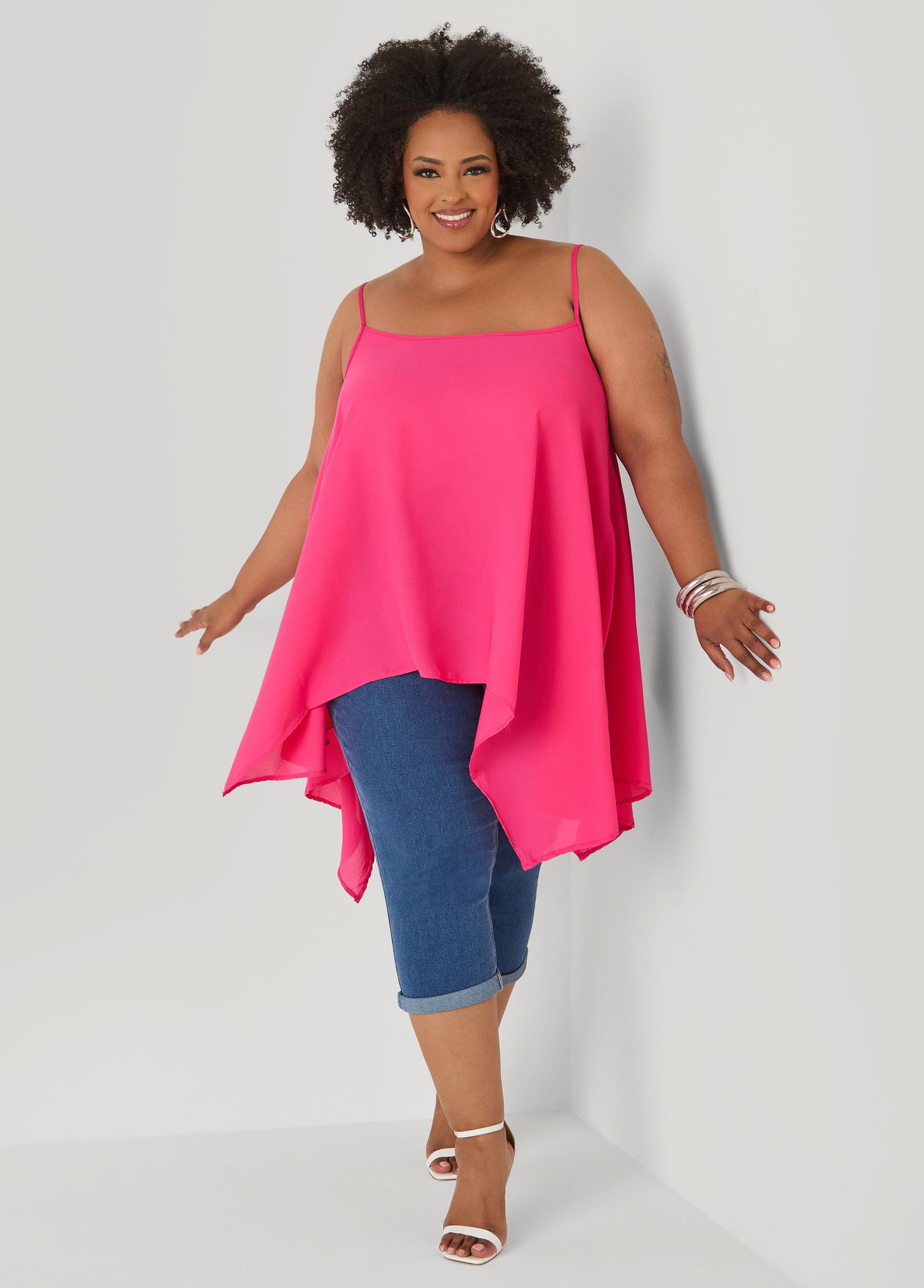 Ashley Stewart Crepe Handkerchief Tank Denim