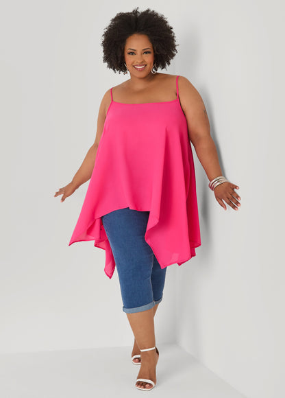 Ashley Stewart Crepe Handkerchief Tank Denim