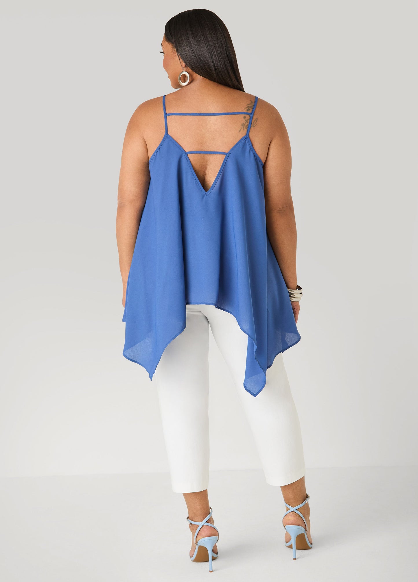 Ashley Stewart Crepe Handkerchief Tank Denim