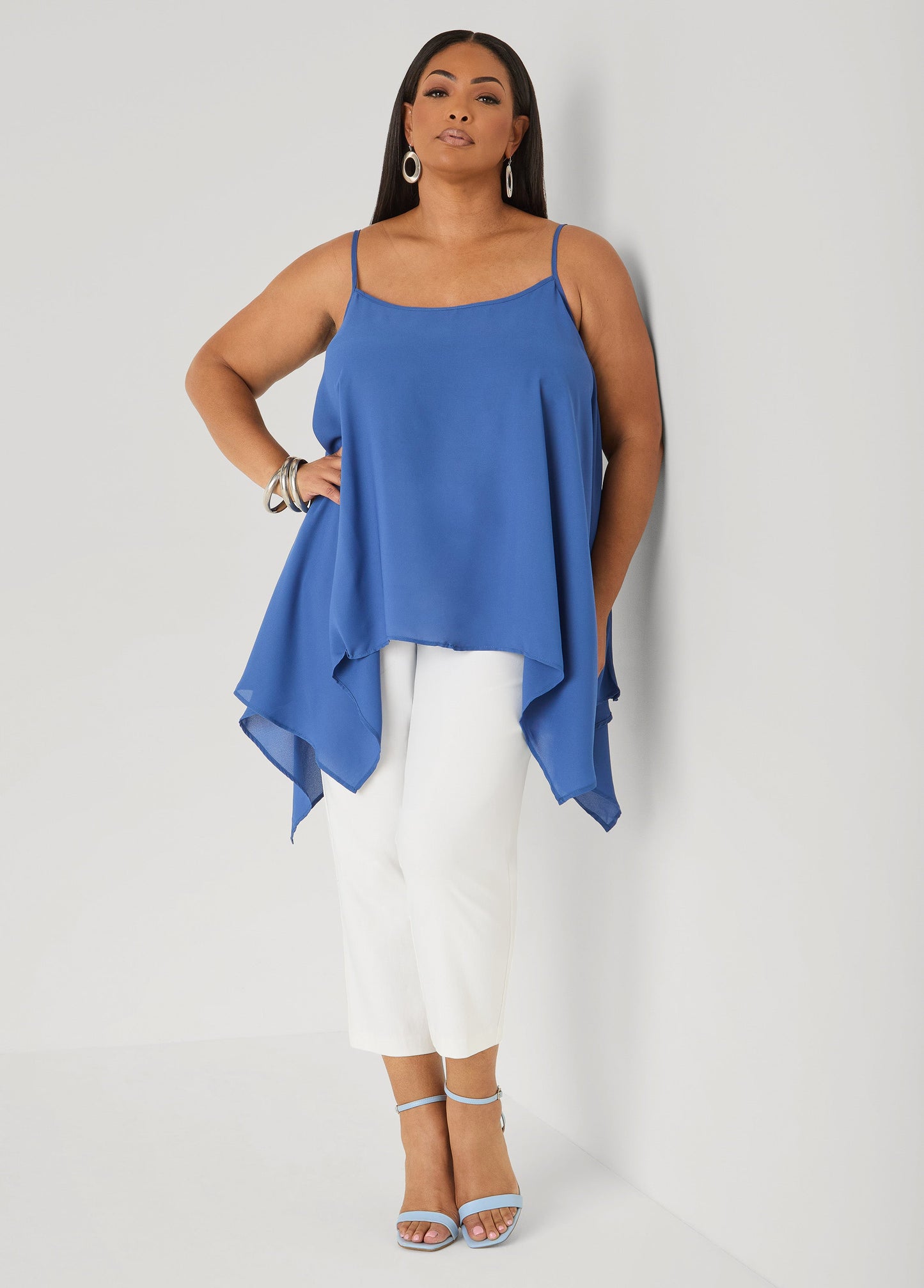 Ashley Stewart Crepe Handkerchief Tank Denim