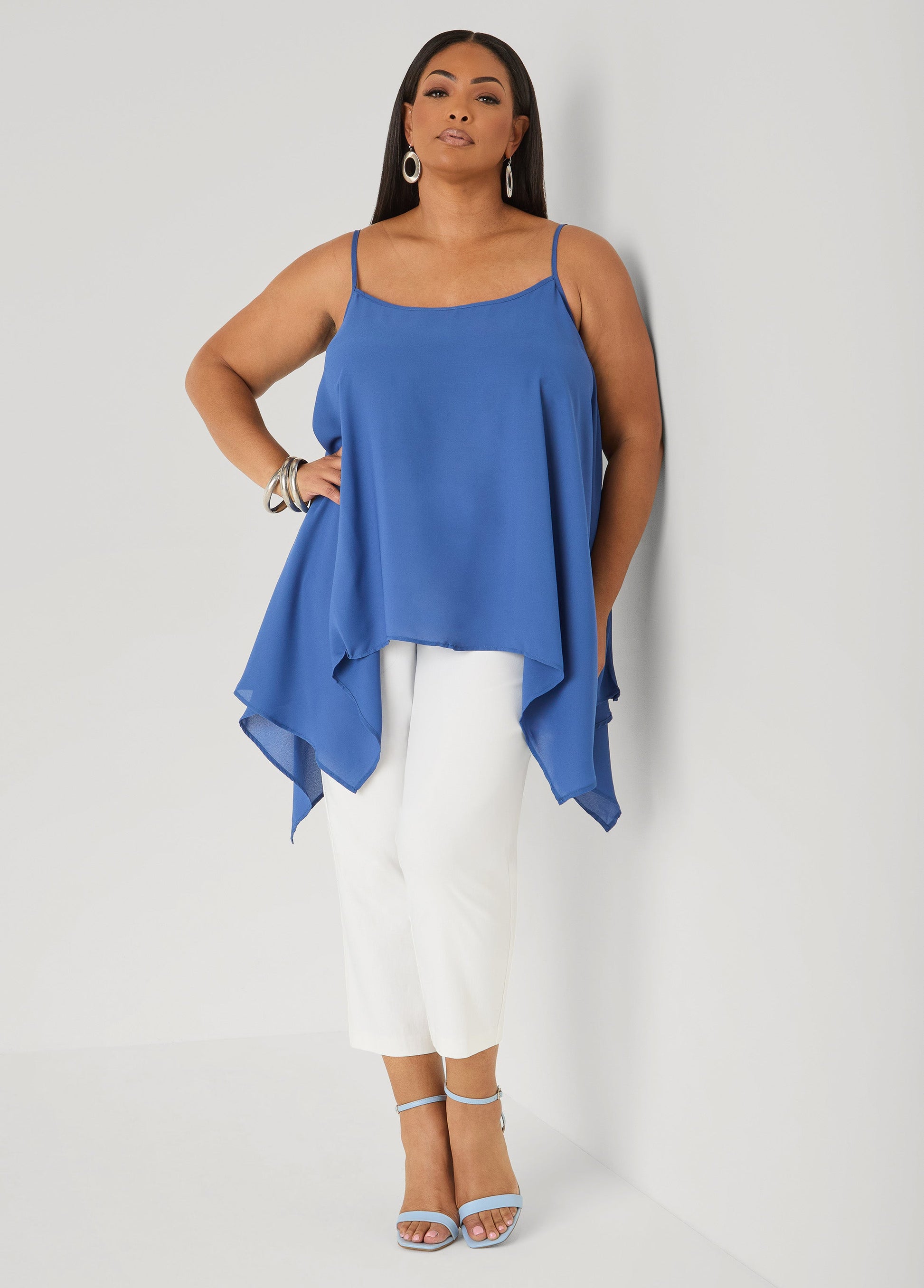 Ashley Stewart Crepe Handkerchief Tank Denim
