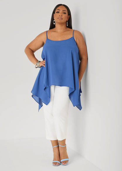 Ashley Stewart Crepe Handkerchief Tank Denim