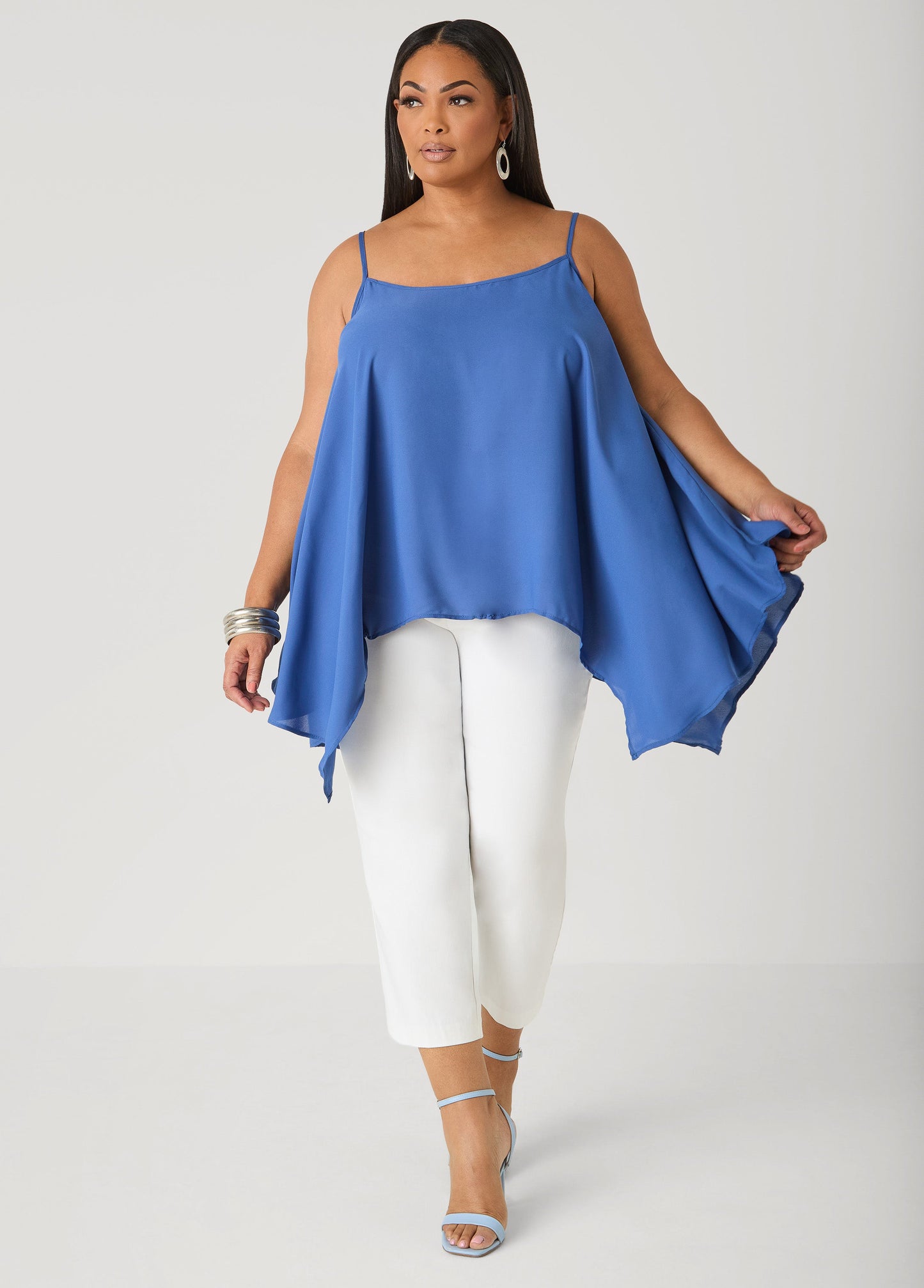 Ashley Stewart Crepe Handkerchief Tank Denim