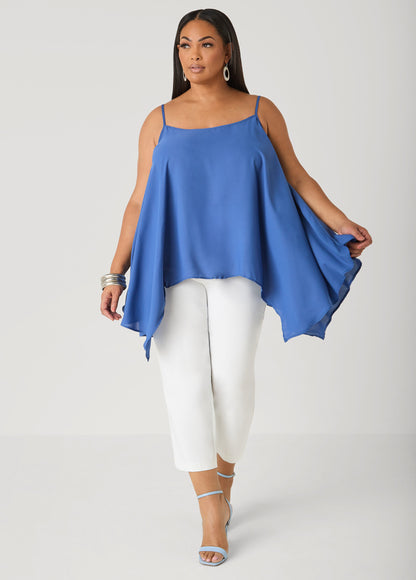Ashley Stewart Crepe Handkerchief Tank Denim