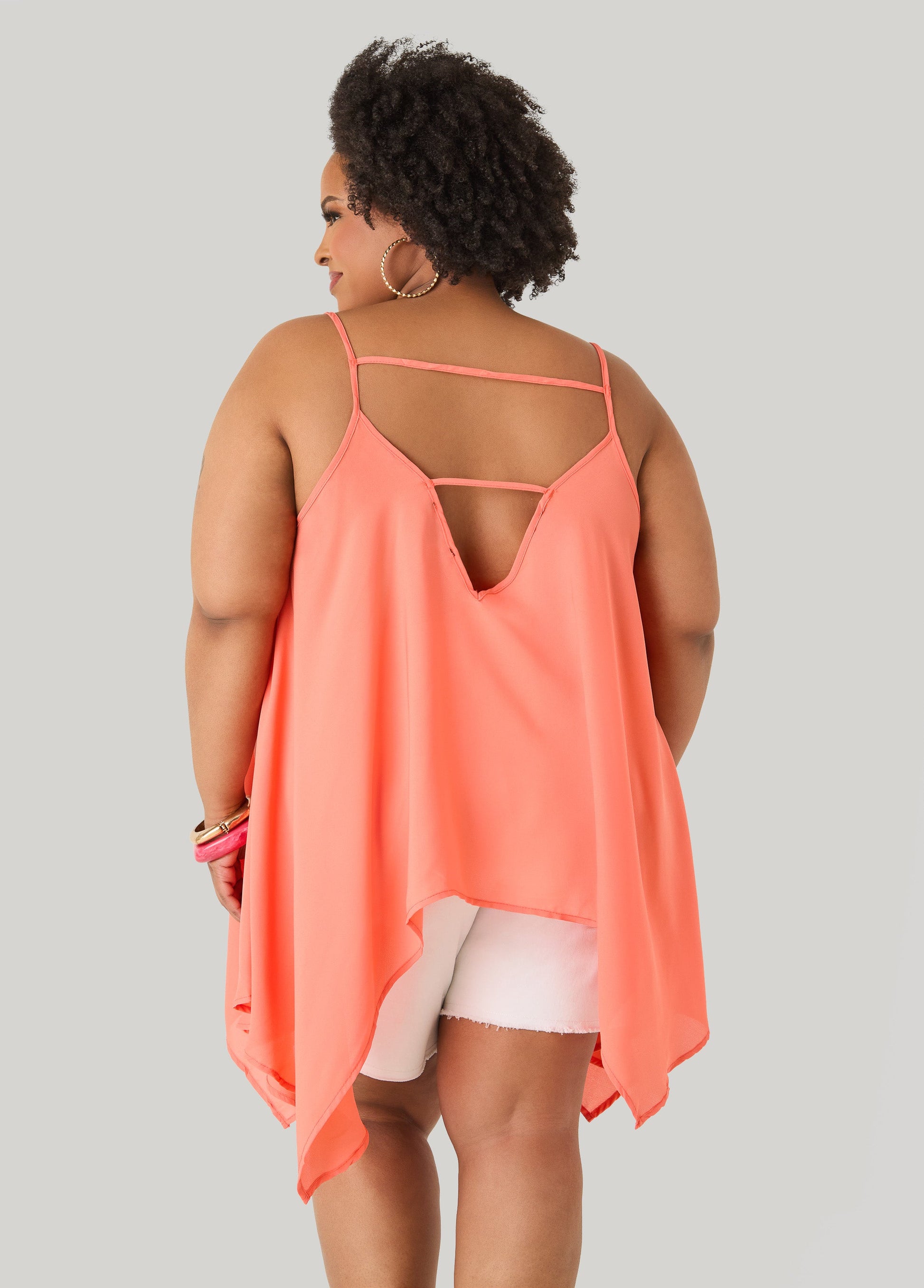 Ashley Stewart Crepe Handkerchief Tank Denim
