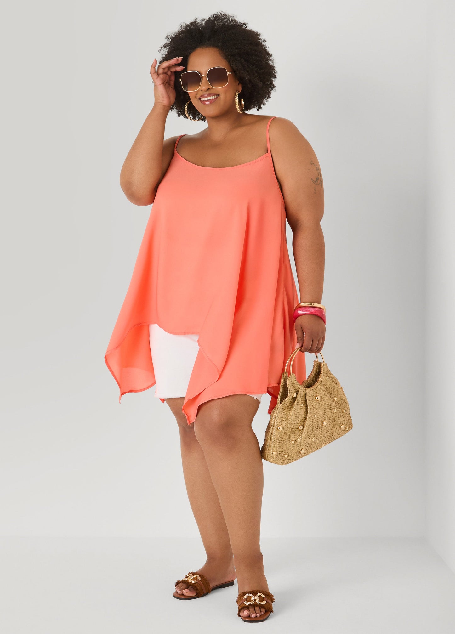 Ashley Stewart Crepe Handkerchief Tank Denim
