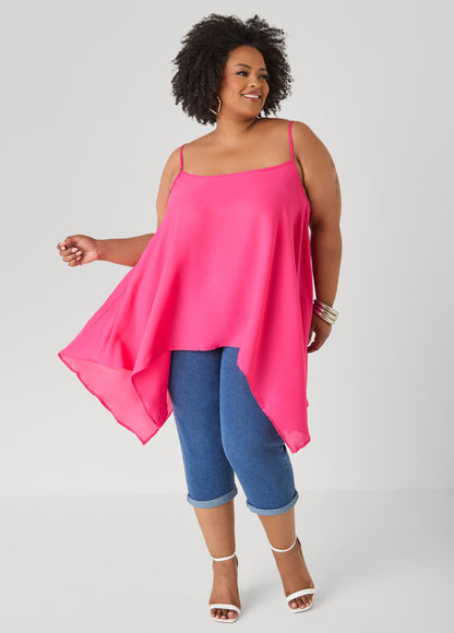 Ashley Stewart Crepe Handkerchief Tank Denim