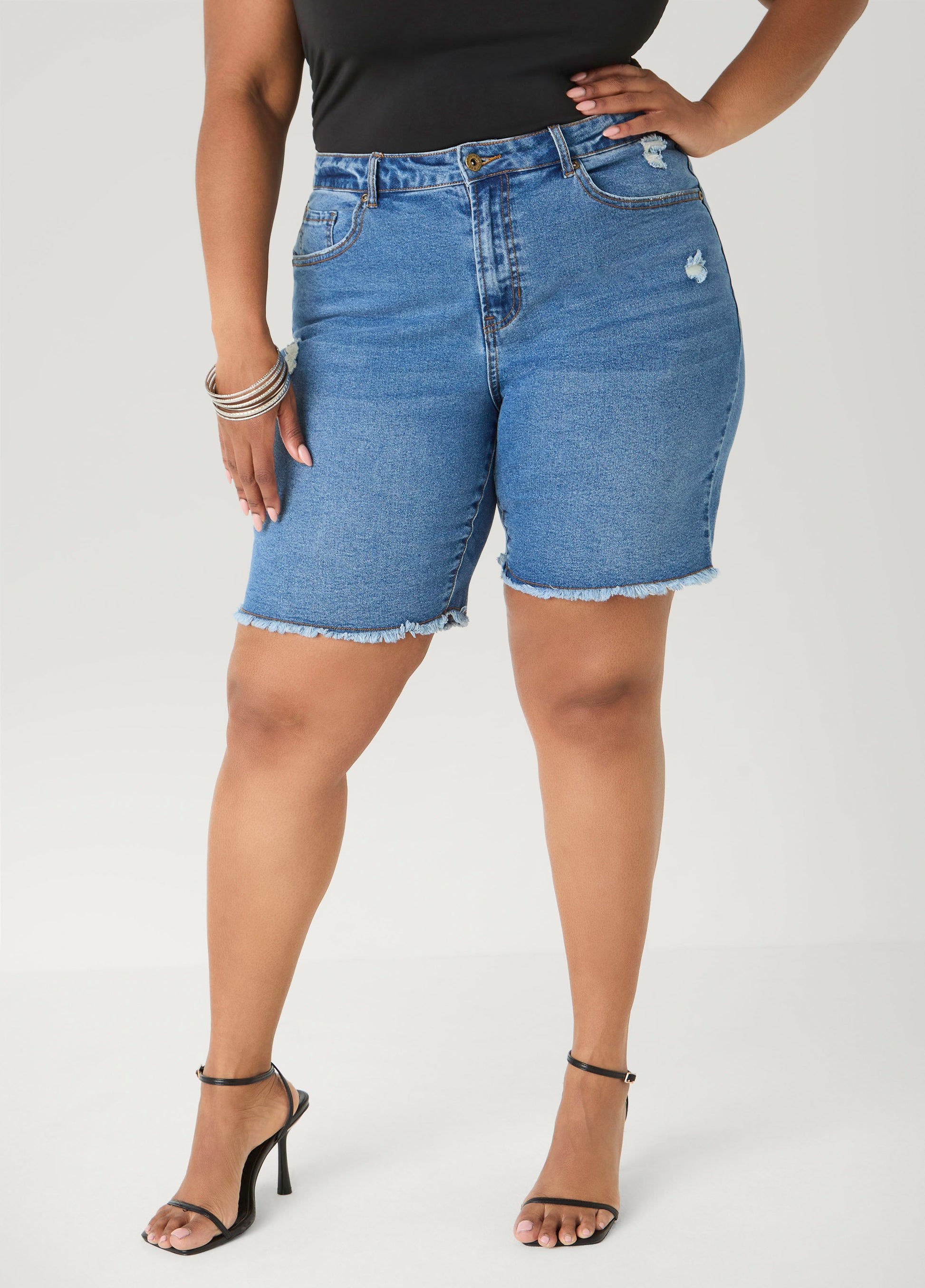 Ashley Stewart Fearless Distressed Denim Shorts White