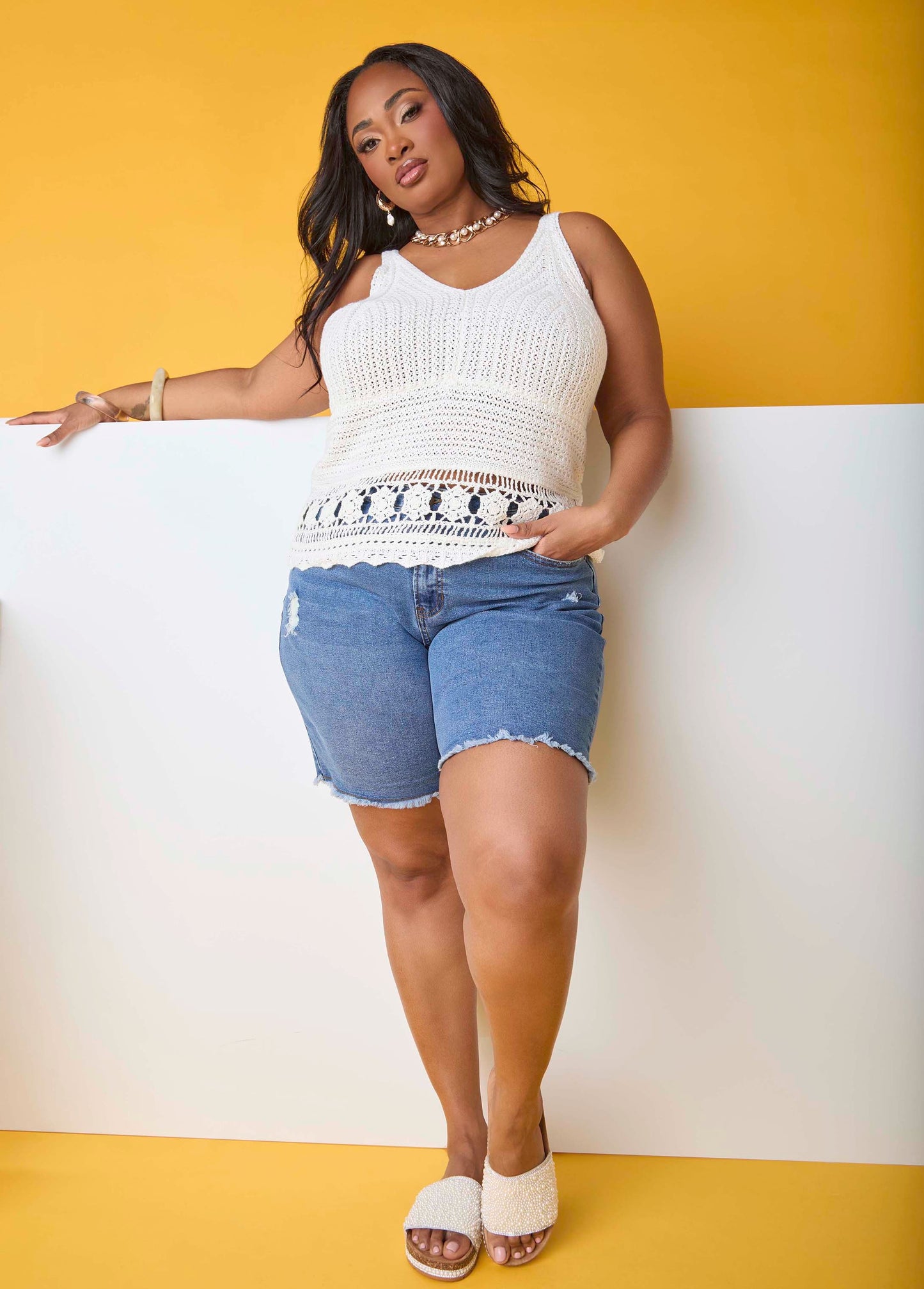 Ashley Stewart Fearless Distressed Denim Shorts White