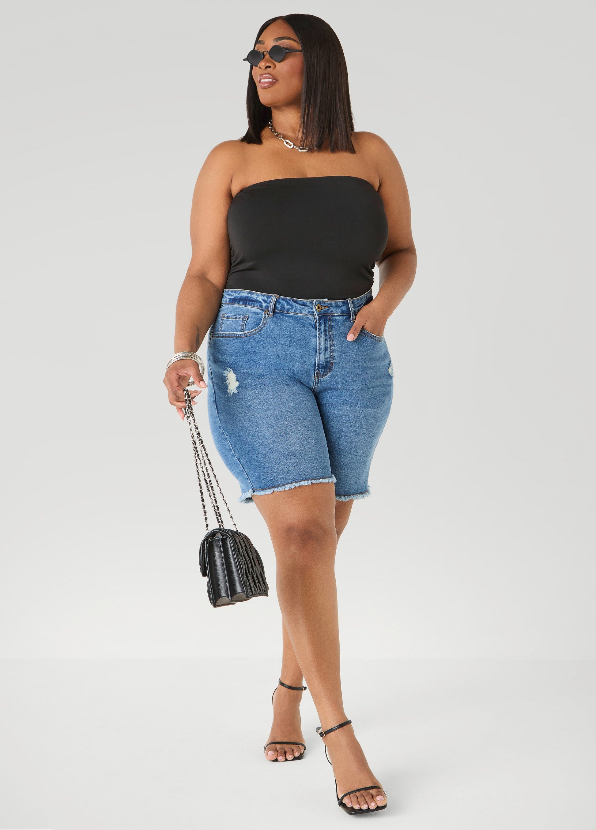 Ashley Stewart Fearless Distressed Denim Shorts White