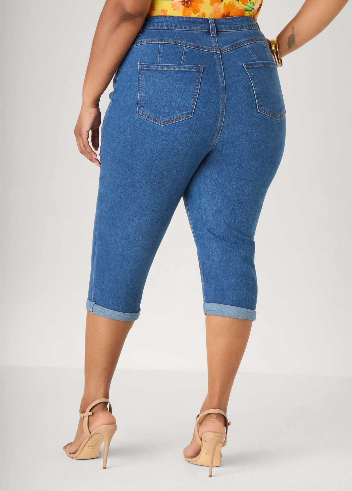 Ashley Stewart Cuffed Stretch Denim Capris White