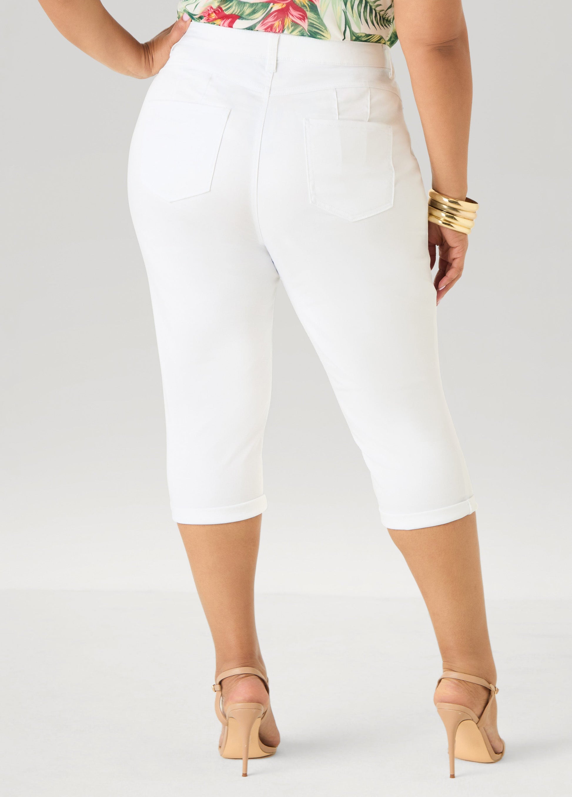 Ashley Stewart Cuffed Stretch Denim Capris White
