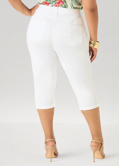 Ashley Stewart Cuffed Stretch Denim Capris White
