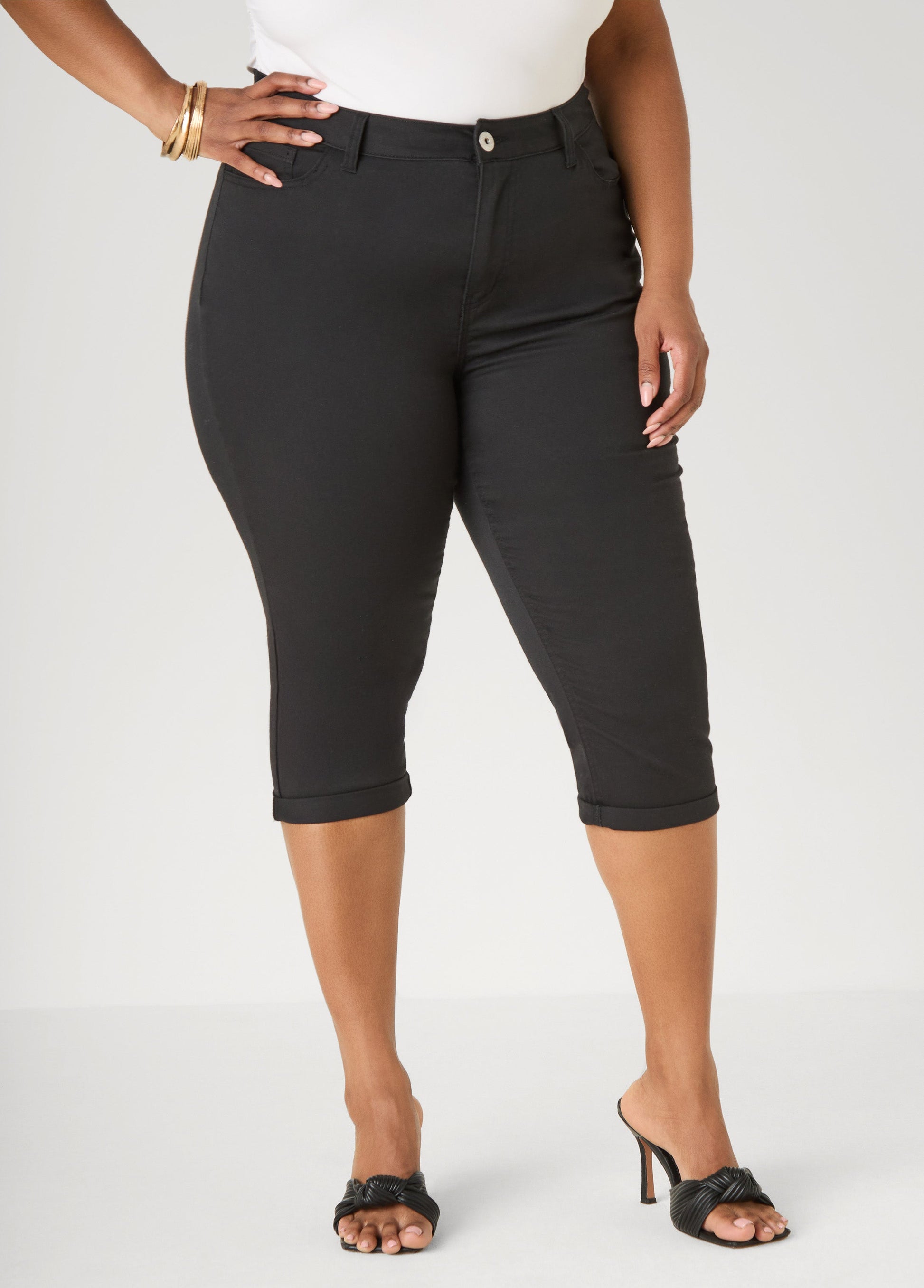 Ashley Stewart Cuffed Stretch Denim Capris White