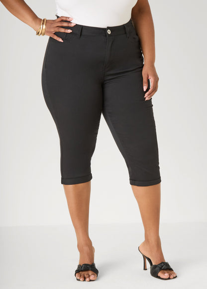 Ashley Stewart Cuffed Stretch Denim Capris White