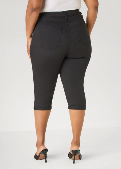 Ashley Stewart Cuffed Stretch Denim Capris White