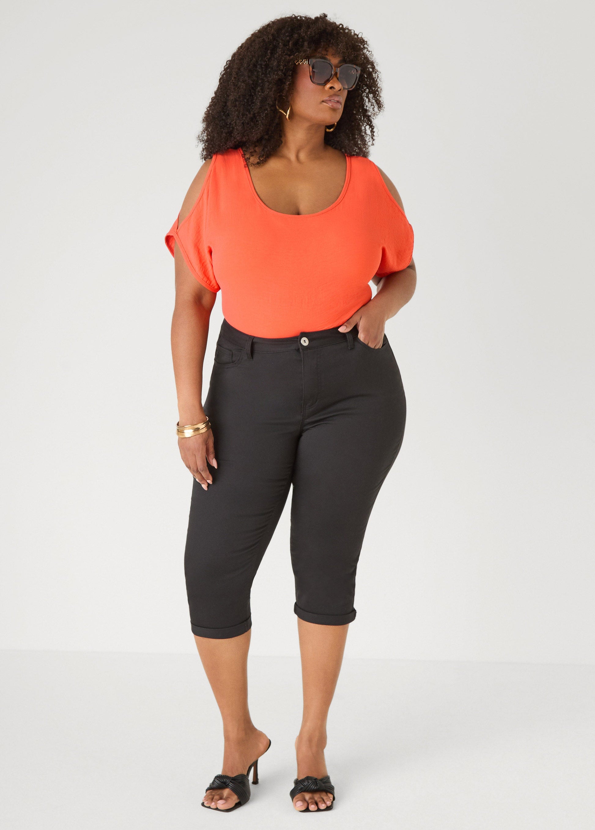 Ashley Stewart Cuffed Stretch Denim Capris White