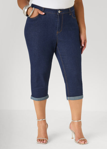 Ashley Stewart Cuffed Stretch Denim Capris White
