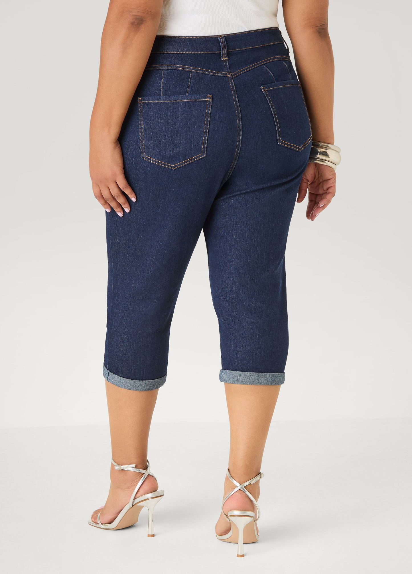 Ashley Stewart Cuffed Stretch Denim Capris White
