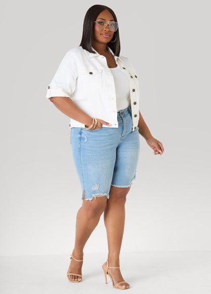 Ashley Stewart Distressed Denim Shorts Dk Wash