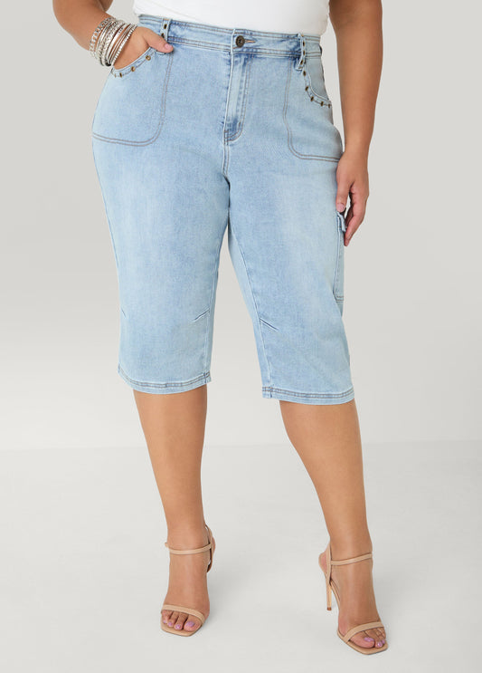 Ashley Stewart Grommet Denim Capris Denim Blue